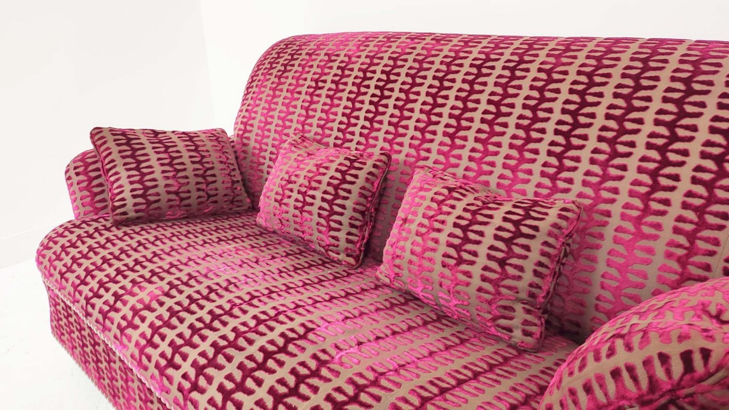 SOFA, Victorian design, studded fuchsia cut velvet upholstery with turned front supports and - Image 6 of 7