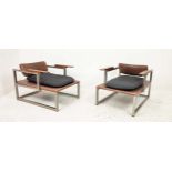 ARMCHAIRS, a pair, tan leather, with adjustable back rest design, 69.5cm each. (2)