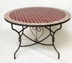 ORANGERY/CENTRE TABLE, mid 20th century French circular mosaic tiled on wrought iron (folding)