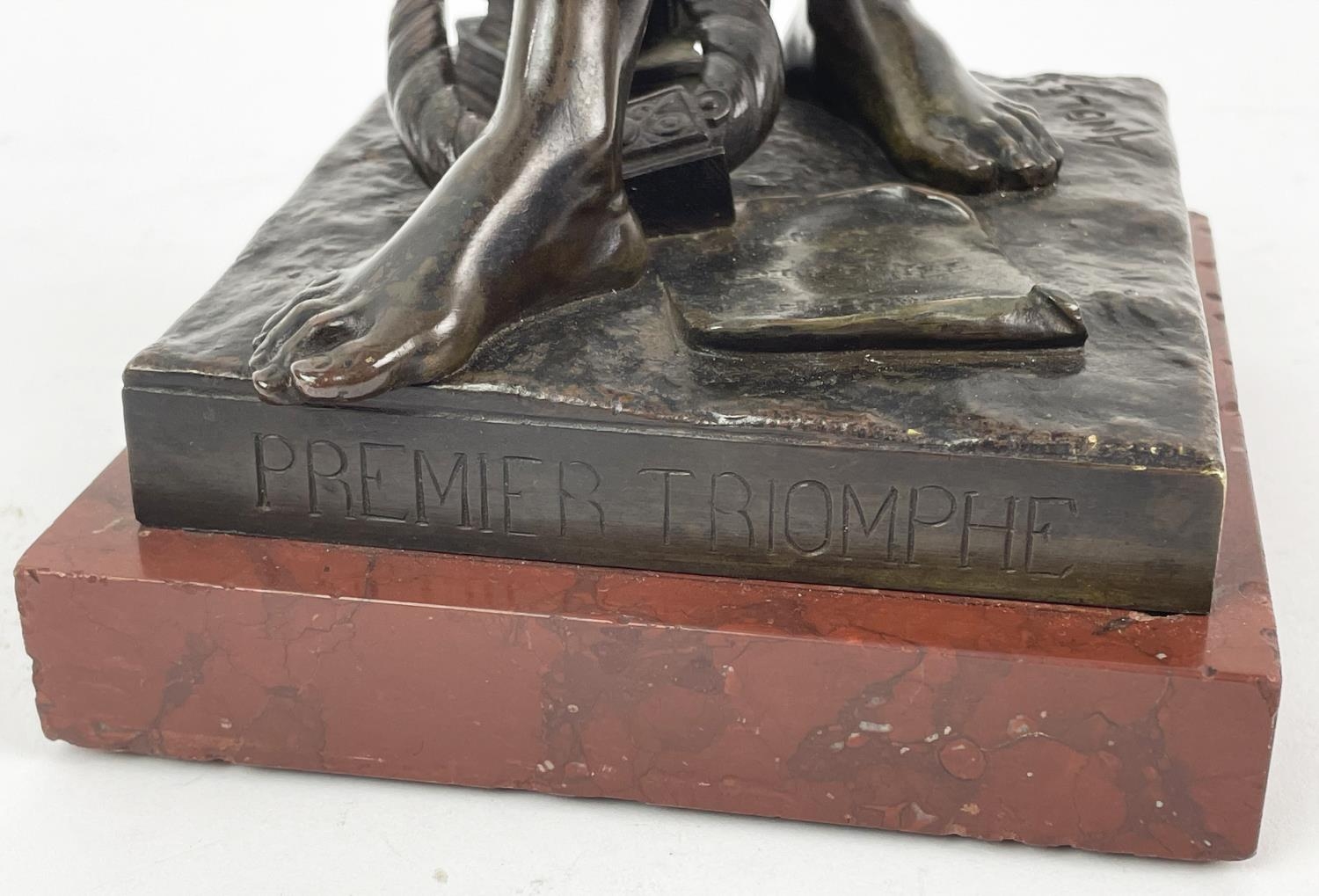 BRONZE FIGURE, ANGLES CANE (1859-1911), 'Premier triumphe', mounted on a rouge marble plinth base, - Image 6 of 8
