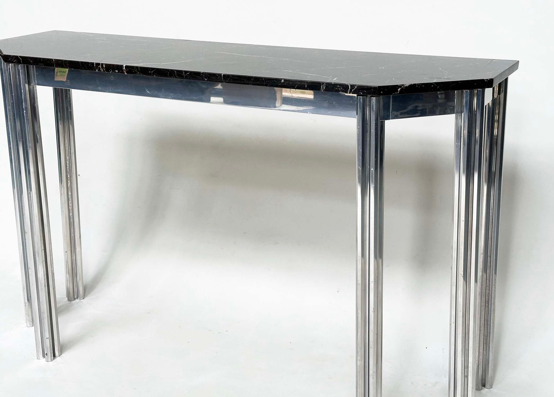 ATTRIBUTED TO ALBRIZZI CONSOLE TABLE, with canted marble and chrome solid cluster column supports, - Image 12 of 13