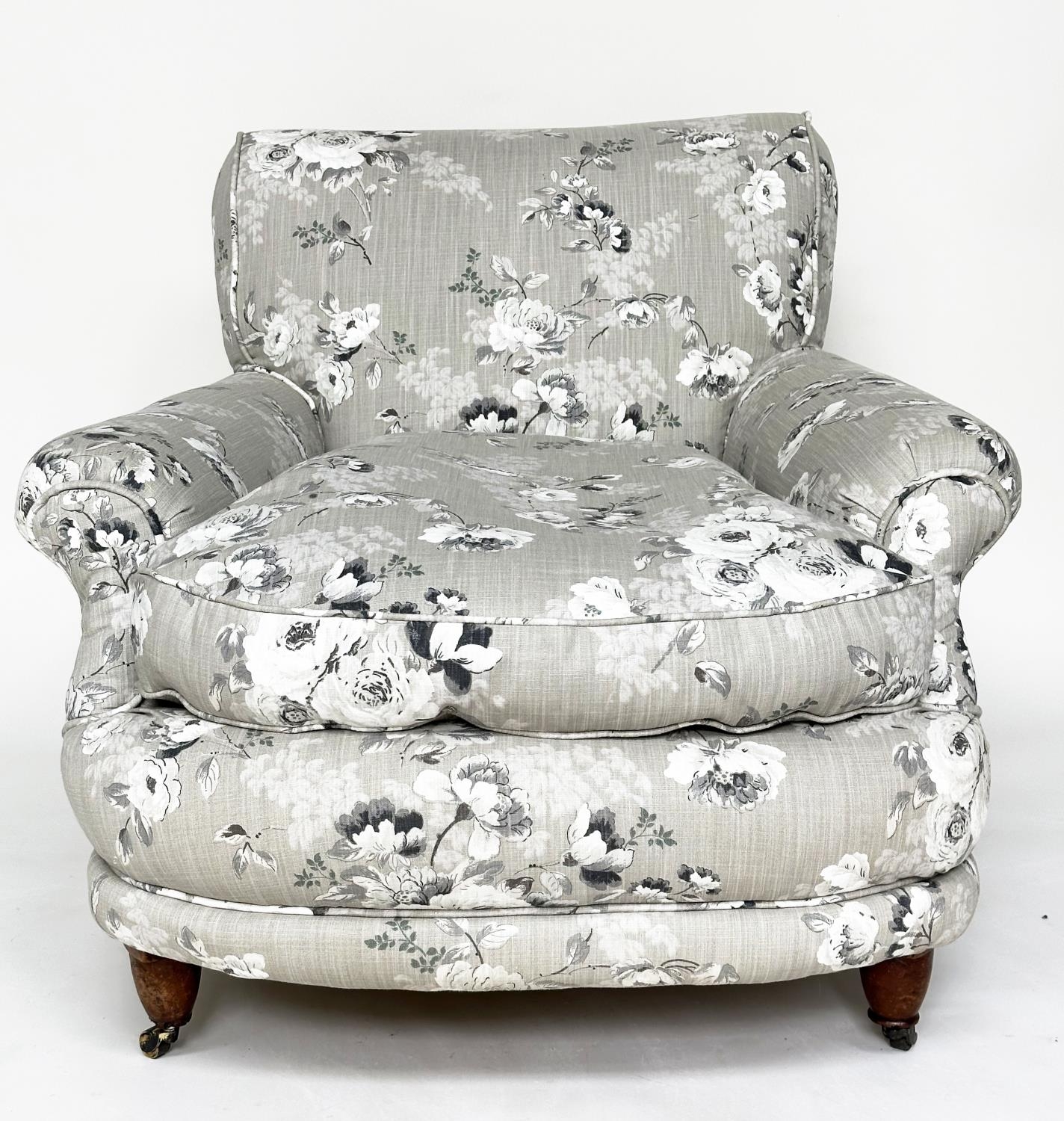 WILLIAM BIRCH ARMCHAIR, 19th century Howard type, newly upholstered in grey linen impressed numerals - Image 8 of 13