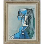 AFTER PABLO PICASSO, Sylette, off set lithograph, French Montparnasse frame 55cm x 43.5cm.
