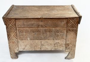 SCANDINAVIAN KISTA TRUNK, early 18th century sycamore of pegged construction with chip decorated