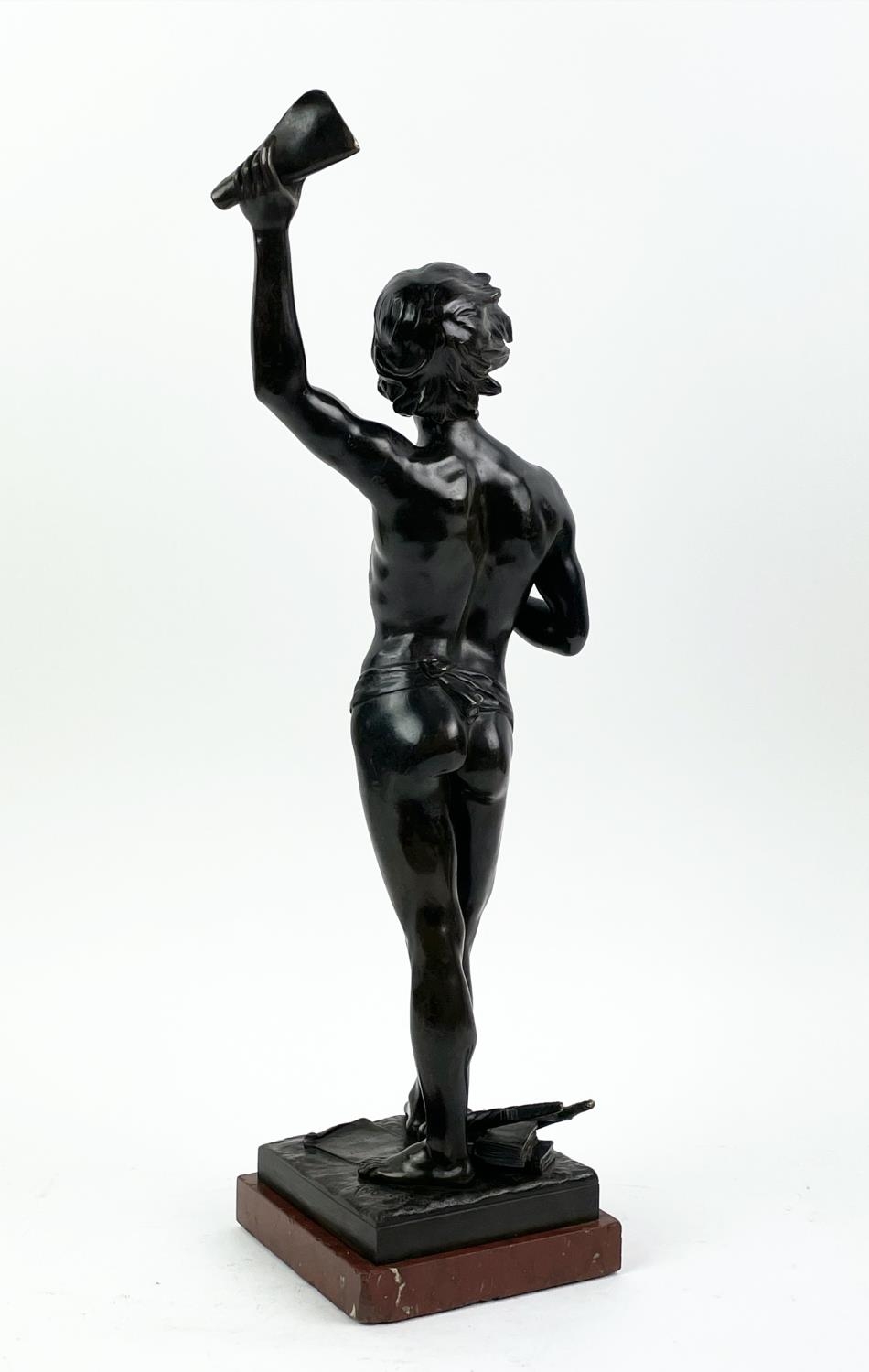BRONZE FIGURE, ANGLES CANE (1859-1911), 'Premier triumphe', mounted on a rouge marble plinth base, - Image 4 of 8