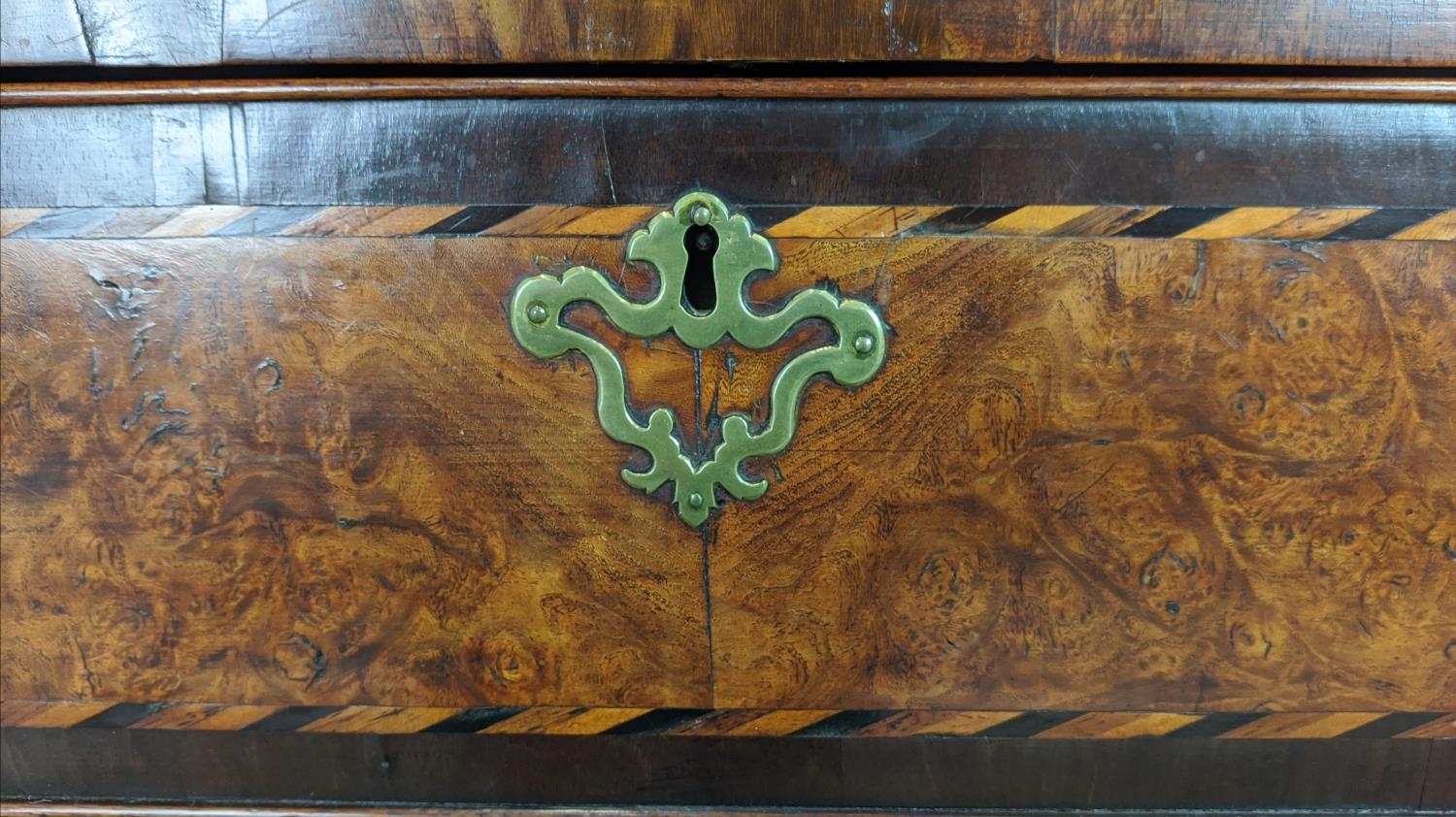 CHEST ON CHEST, George II burr elm and mahogany, circa 1750, with barber pole inlay and eight - Image 5 of 11