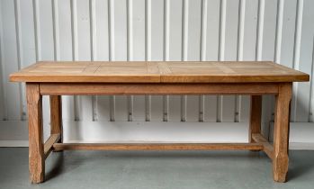 EXTENDING DINING TABLE, 20th century solid oak in the manner of Conran extending with two additional