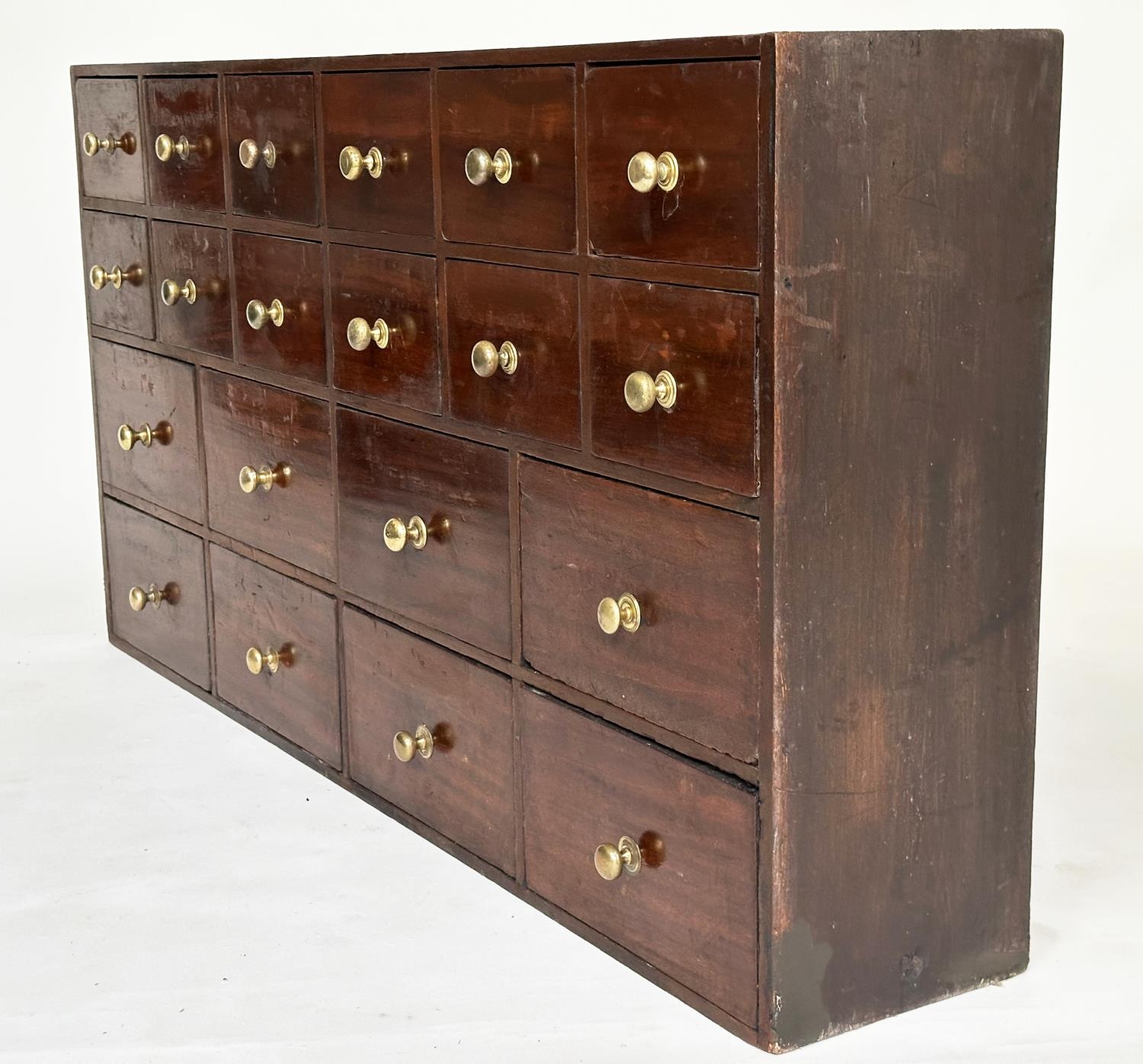 BANK OF DRAWERS, 19th century mahogany of twenty drawers, 123cm W x 23cm D x 64cm H. - Image 9 of 9