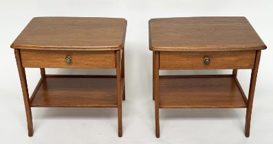 SIDE TABLES, a pair, 1970s Danish style teak each with single drawer and undertier, 52cm W x 46cm
