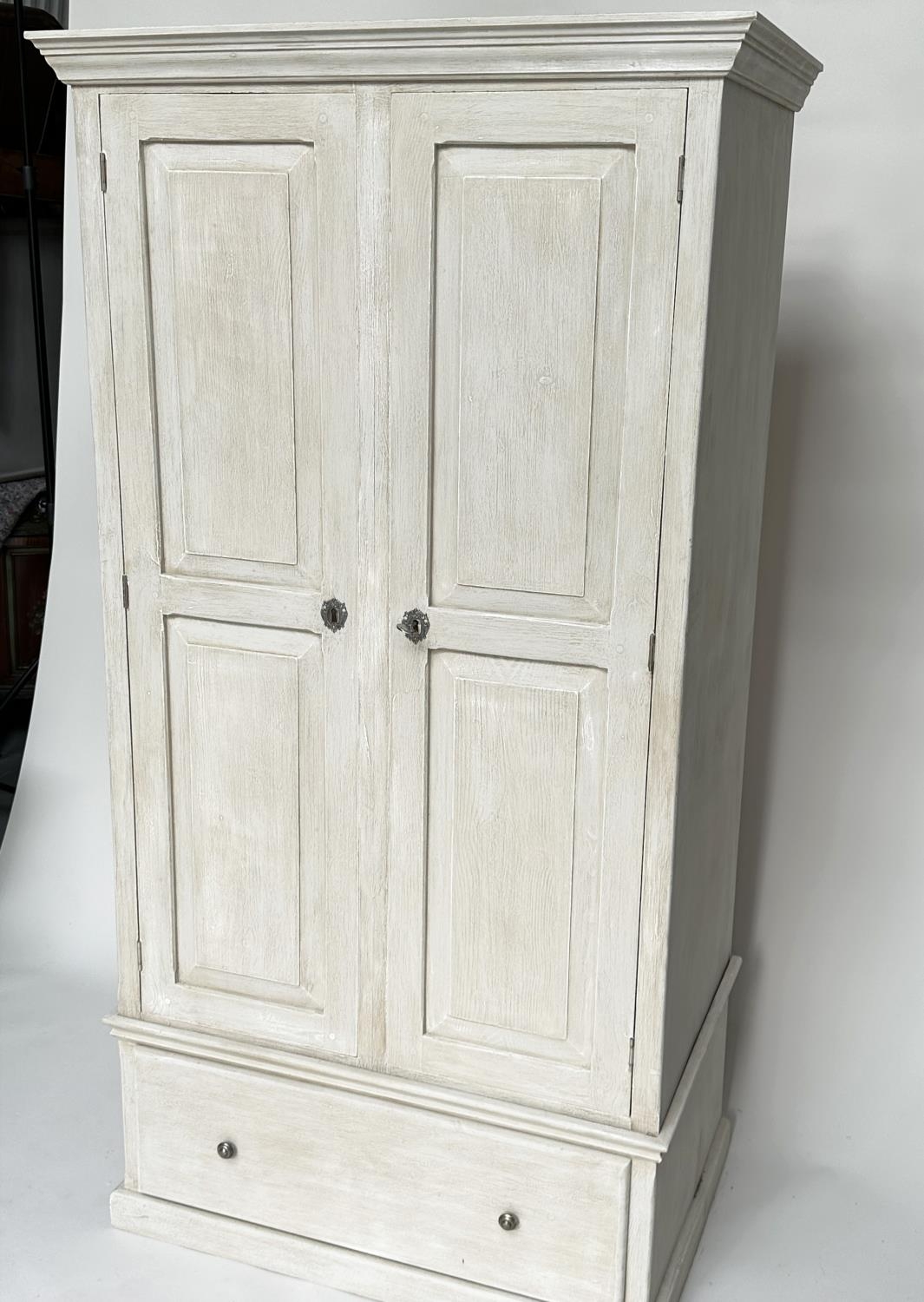 ARMOIRE, French style traditionally grey painted with two doors enclosing hanging space above a - Image 15 of 15