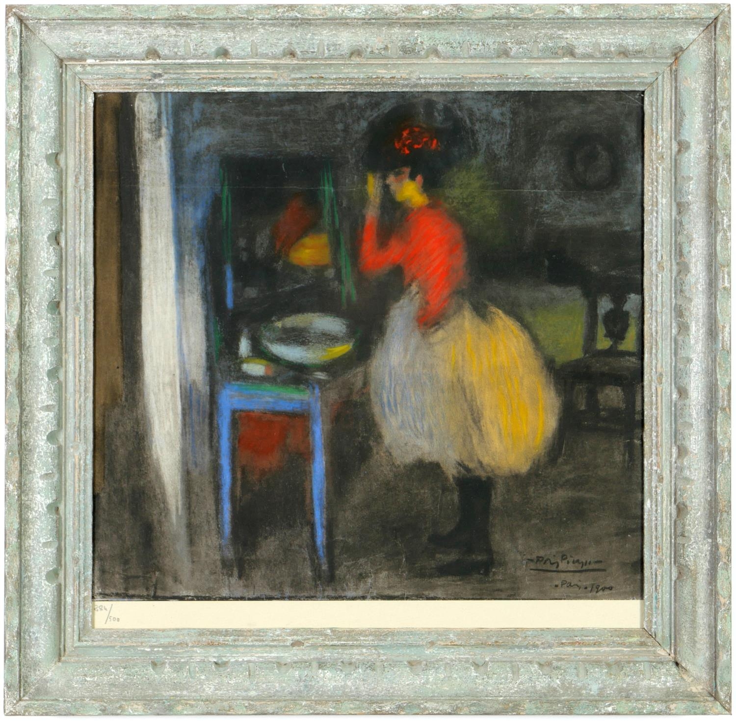 PABLO PICASSO, Devant le Miroir, pochoir – signed in the plate, rare pencil numbered edition 500,