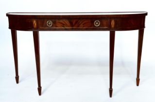 HALL TABLE, George III design flame mahogany and crossbanded with bow ends with frieze drawer and