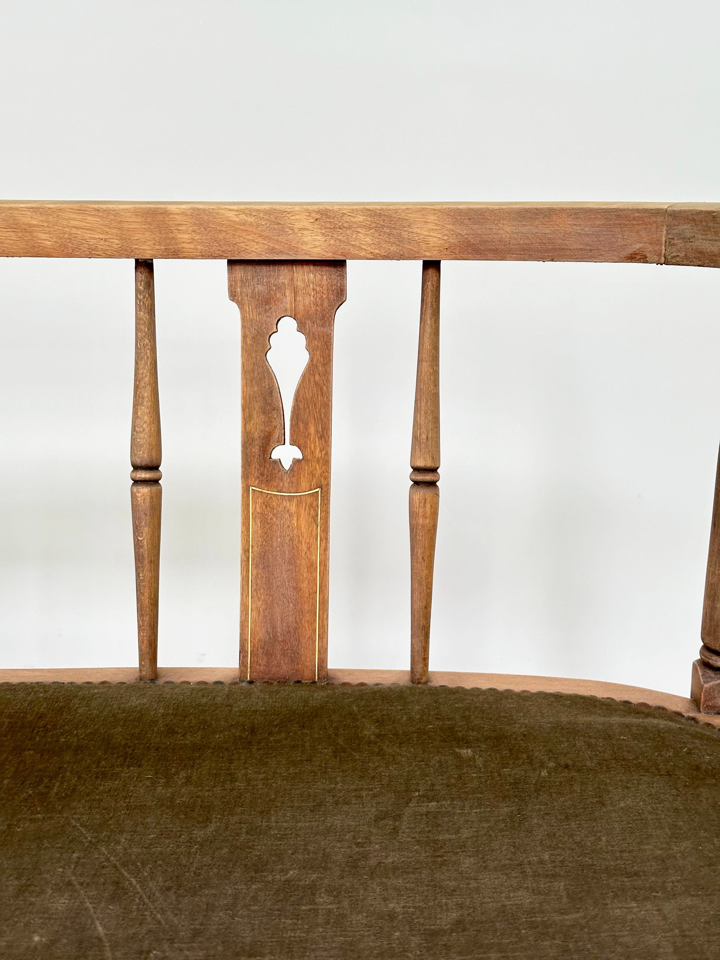 HALL SEAT, Edwardian fruitwood with studded upholstered seat and pierced splat back, 130cm W. - Image 3 of 7
