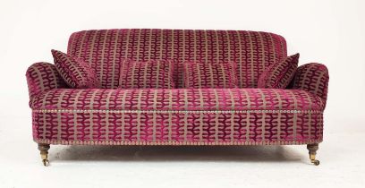 SOFA, Victorian design, studded fuchsia cut velvet upholstery with turned front supports and