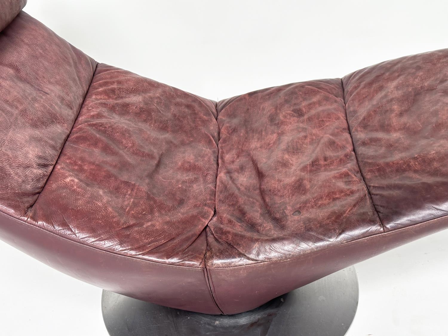 NATUZZI CHAISE, stitched leather revolving on circular steel support, 173cm W. - Image 2 of 11