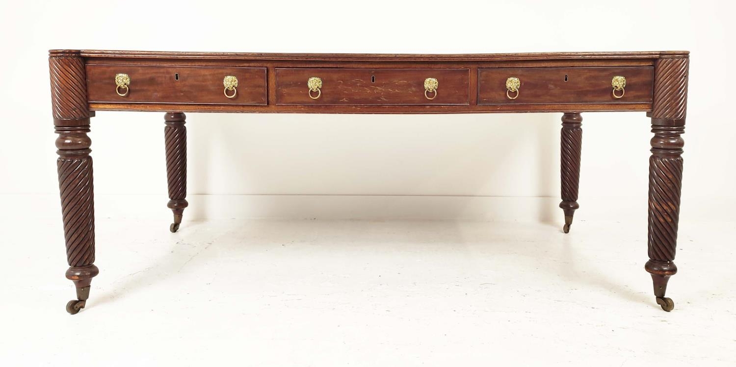 LIBRARY TABLE, Regency mahogany with three drawers to each side, inset tooled leather writing - Image 2 of 13