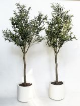 FAUX ARTIFICIAL OLIVE TREES, a pair, in planters, approx. 205cm H. (2)