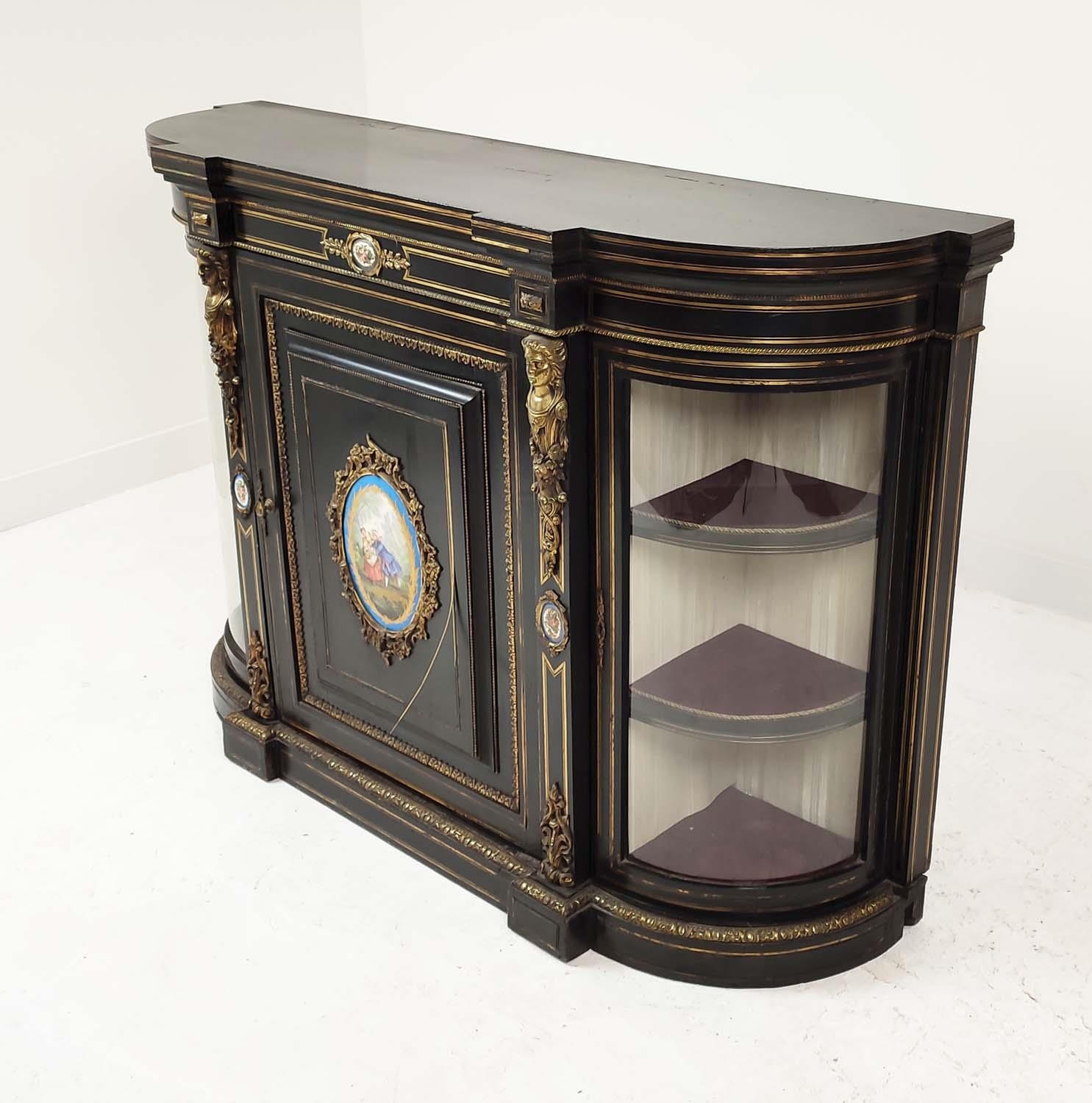 CREDENZA, Victorian ebonised, gilt metal inlaid and mounted with Sèvres style plaques, panel door - Image 3 of 12