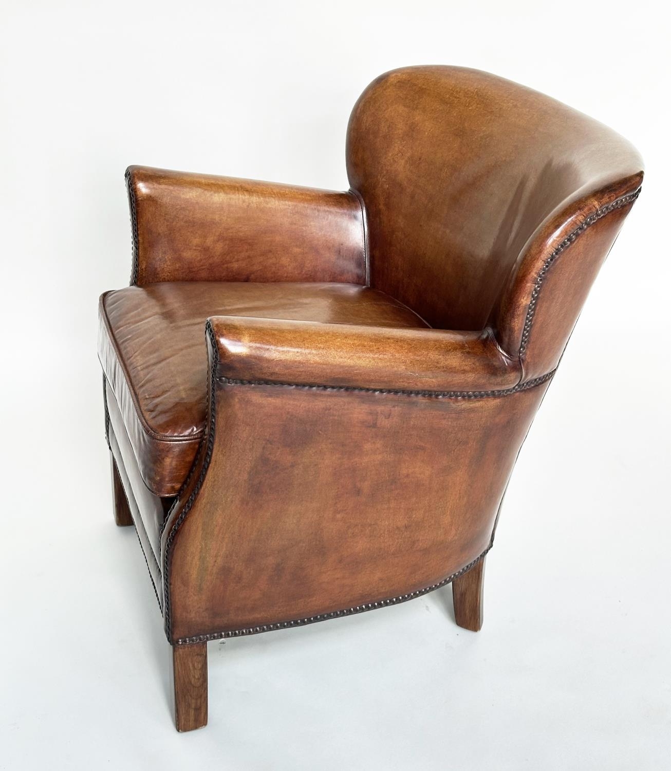 LITTLE PROFESSOR ARMCHAIR, in the manner of Timothy Oulton soft natural mid brown leather upholstery - Image 4 of 9
