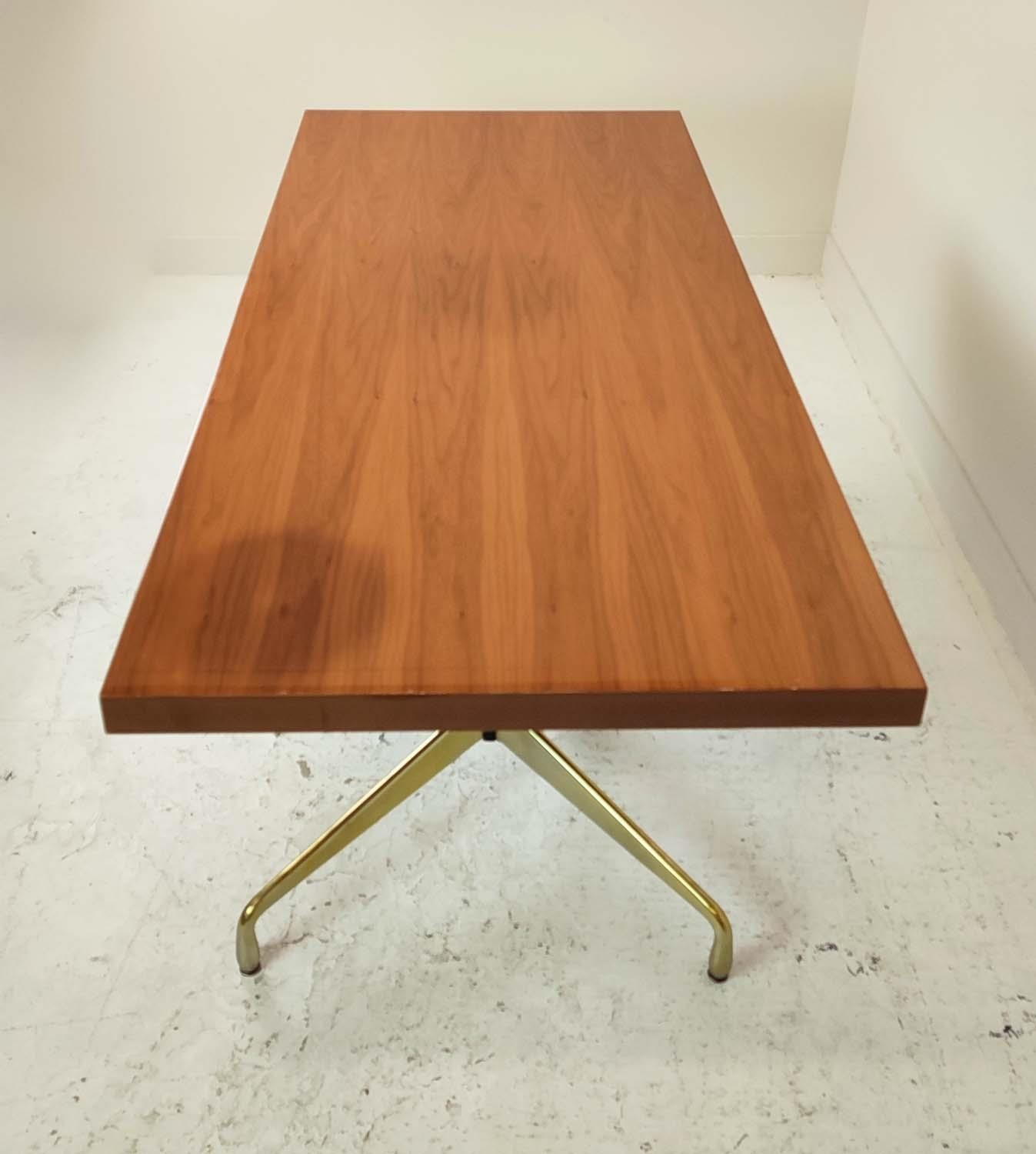 CHARLES AND RAY EAMES STYLE DINING TABLE, rectangular form, raised on a black metal and brass twin - Image 8 of 11