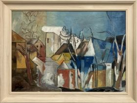 MAHILKA, 'Village', oil on canvas, 44cm x 63cm, signed, framed.