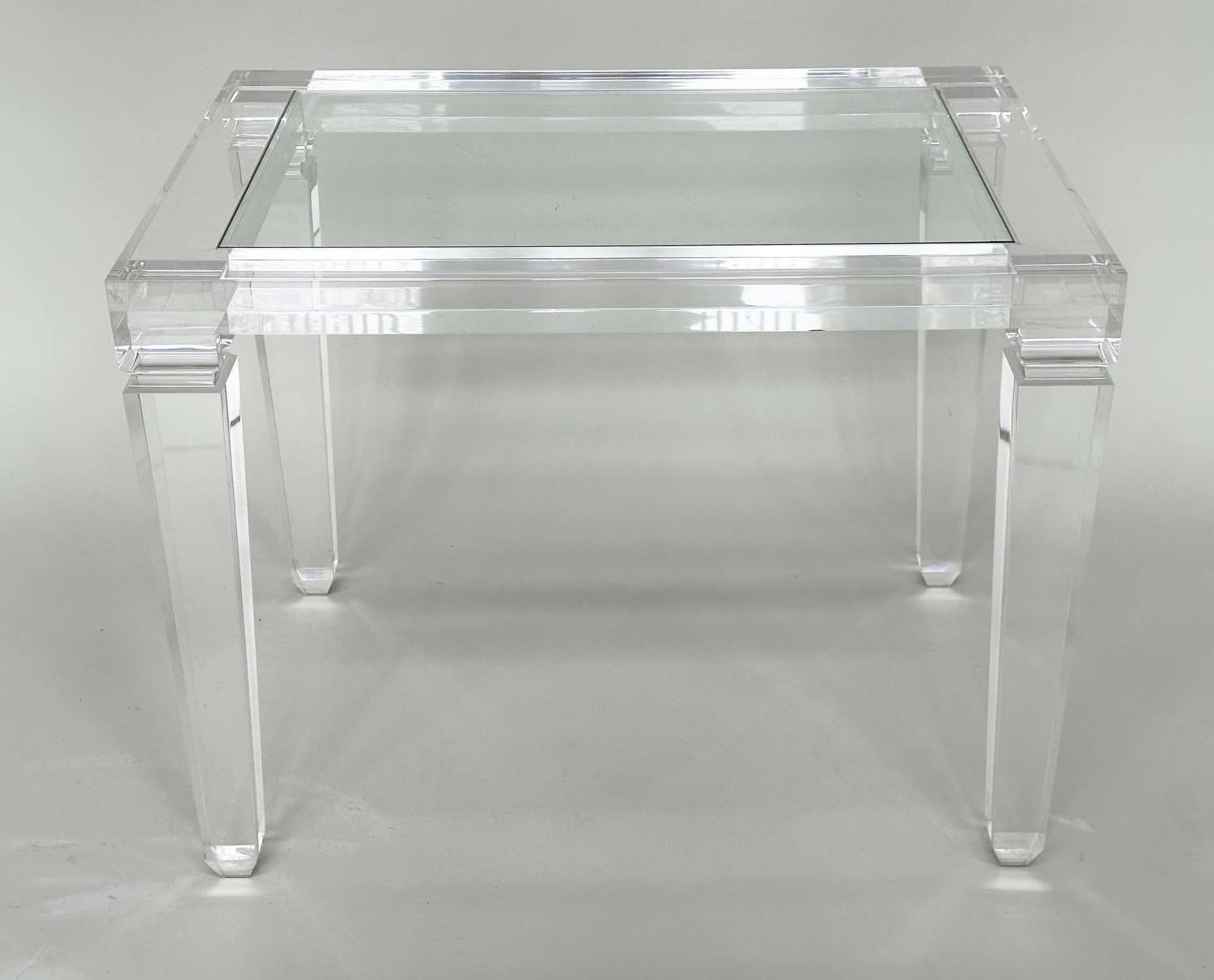 LUCITE LOW CENTRE TABLE, framed with glass inset top and square tapered supports, 80cm x 60cm x 60cm - Image 2 of 7