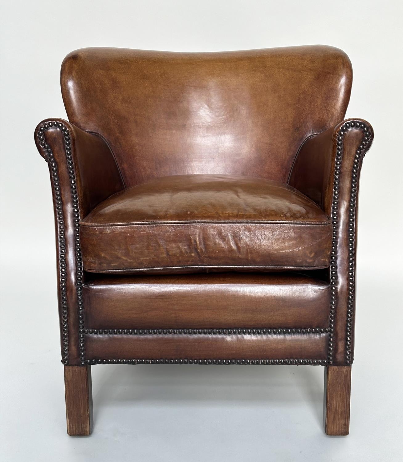LITTLE PROFESSOR ARMCHAIR, in the manner of Timothy Oulton soft natural mid brown leather upholstery - Image 8 of 9