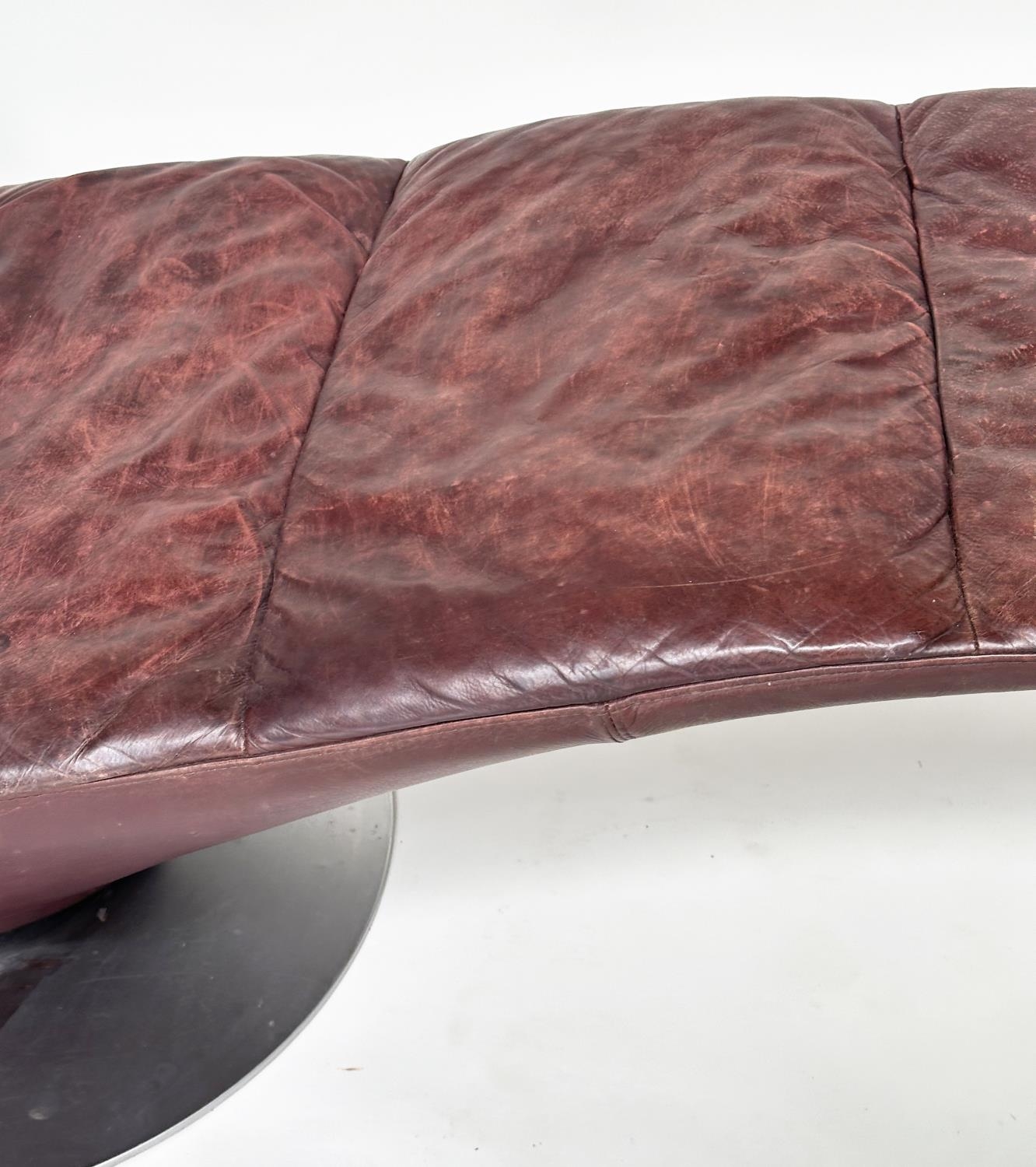 NATUZZI CHAISE, stitched leather revolving on circular steel support, 173cm W. - Image 4 of 11
