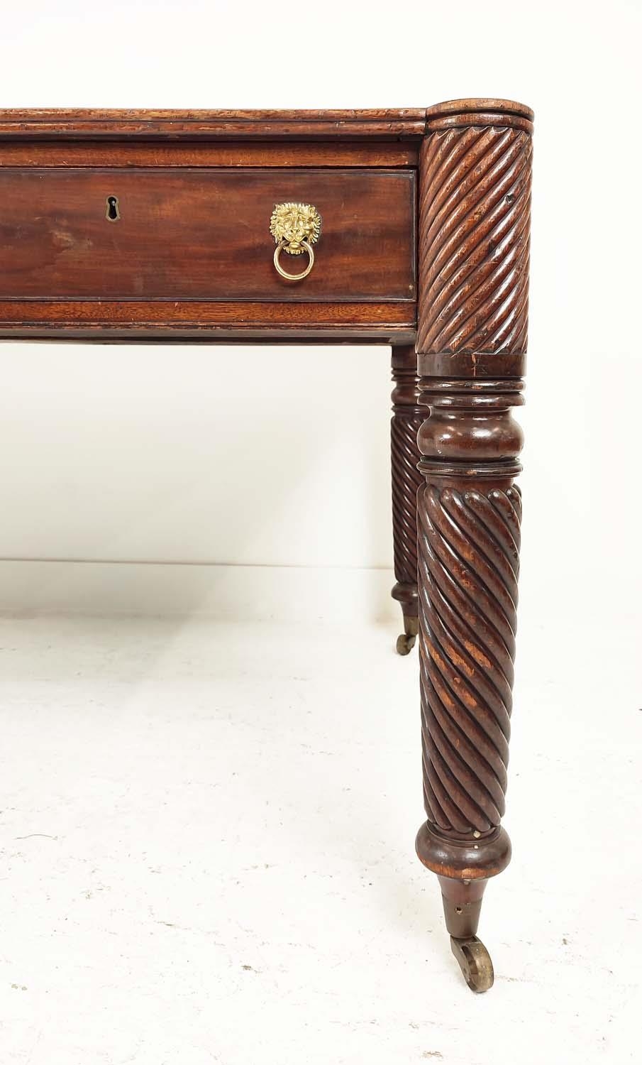 LIBRARY TABLE, Regency mahogany with three drawers to each side, inset tooled leather writing - Image 3 of 13