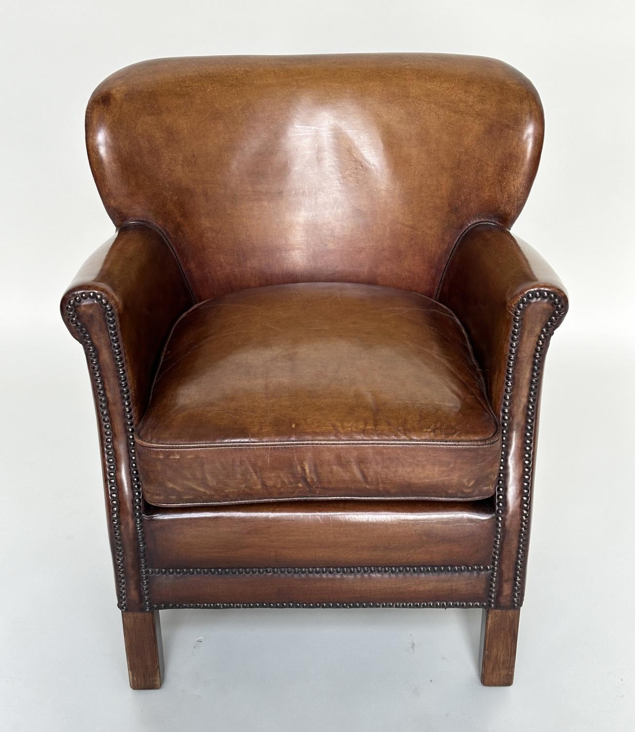 LITTLE PROFESSOR ARMCHAIR, in the manner of Timothy Oulton soft natural mid brown leather upholstery - Image 9 of 9