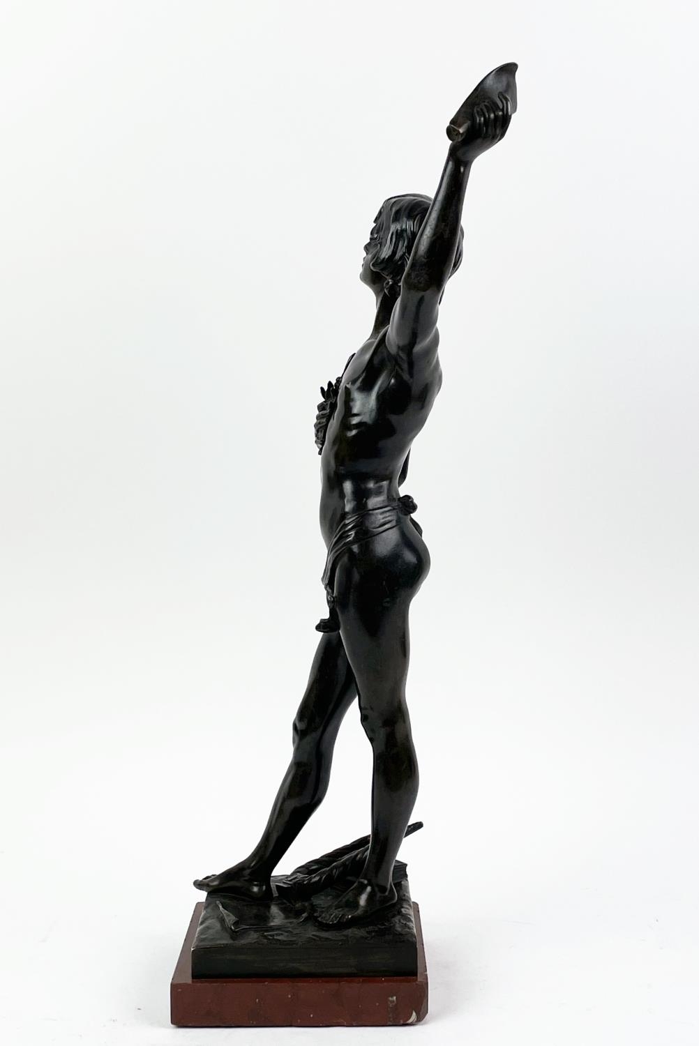 BRONZE FIGURE, ANGLES CANE (1859-1911), 'Premier triumphe', mounted on a rouge marble plinth base, - Image 5 of 8