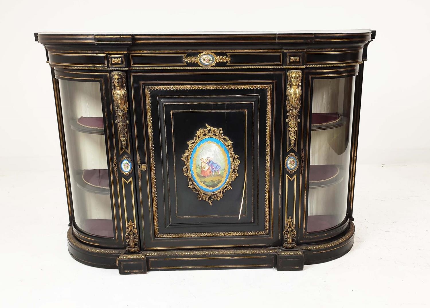 CREDENZA, Victorian ebonised, gilt metal inlaid and mounted with Sèvres style plaques, panel door - Image 2 of 12