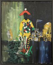 Attributed to PAUL GEORGES KLEIN (1909-1994), 'Harlequin', oil on canvas, 91cm x 71cm, inscribed