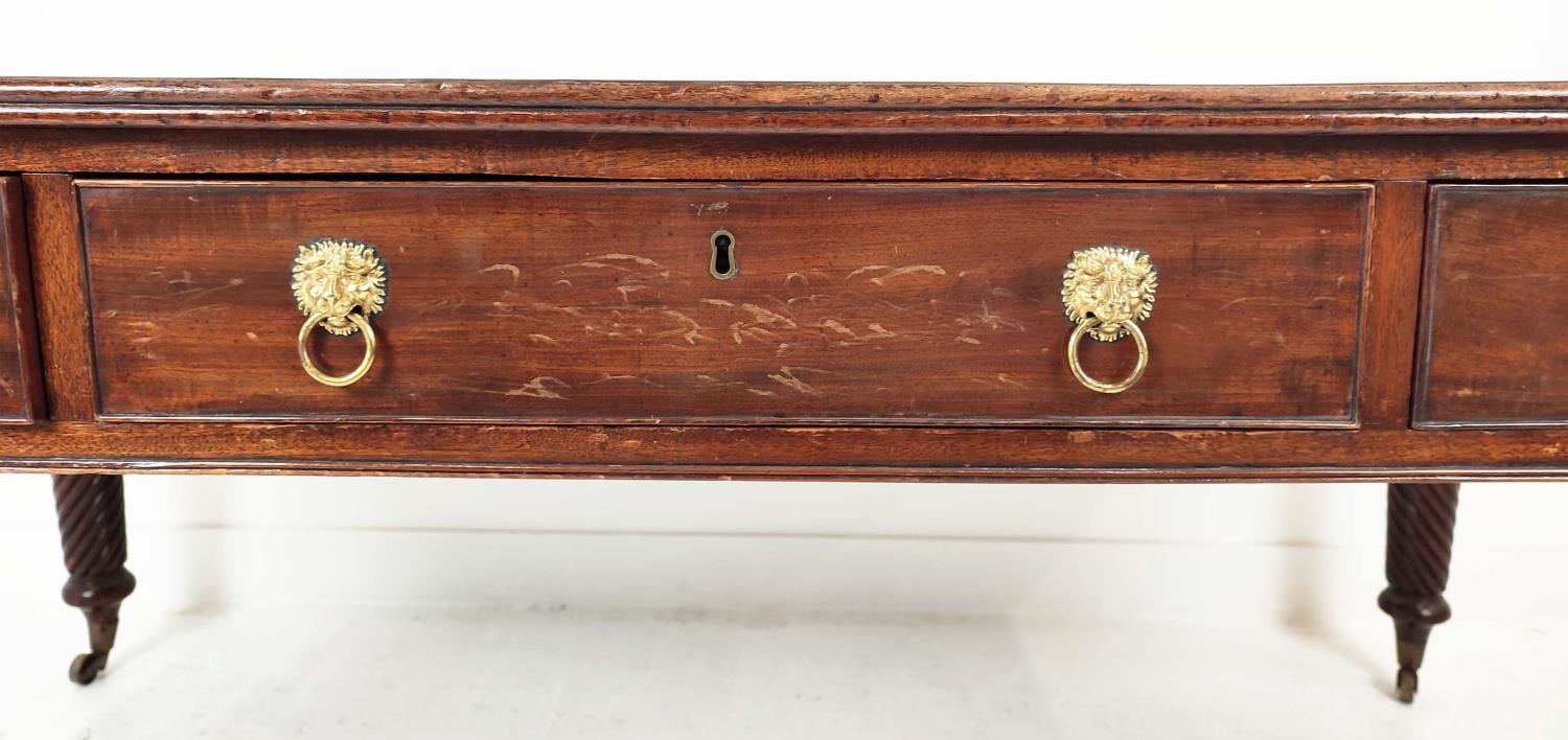LIBRARY TABLE, Regency mahogany with three drawers to each side, inset tooled leather writing - Image 7 of 13