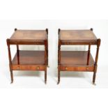 LAMP TABLES, a pair, George III design yewwood each with brushing slide, drawer and two tiers,
