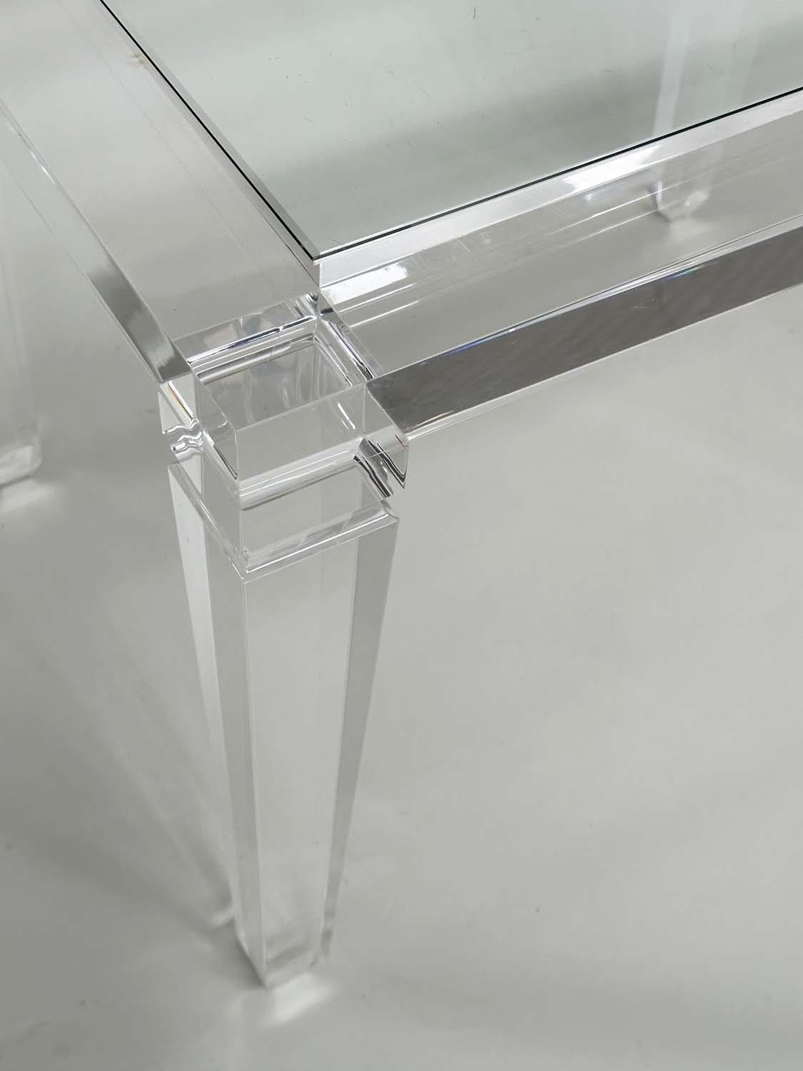 LUCITE LOW CENTRE TABLE, framed with glass inset top and square tapered supports, 80cm x 60cm x 60cm - Image 6 of 7