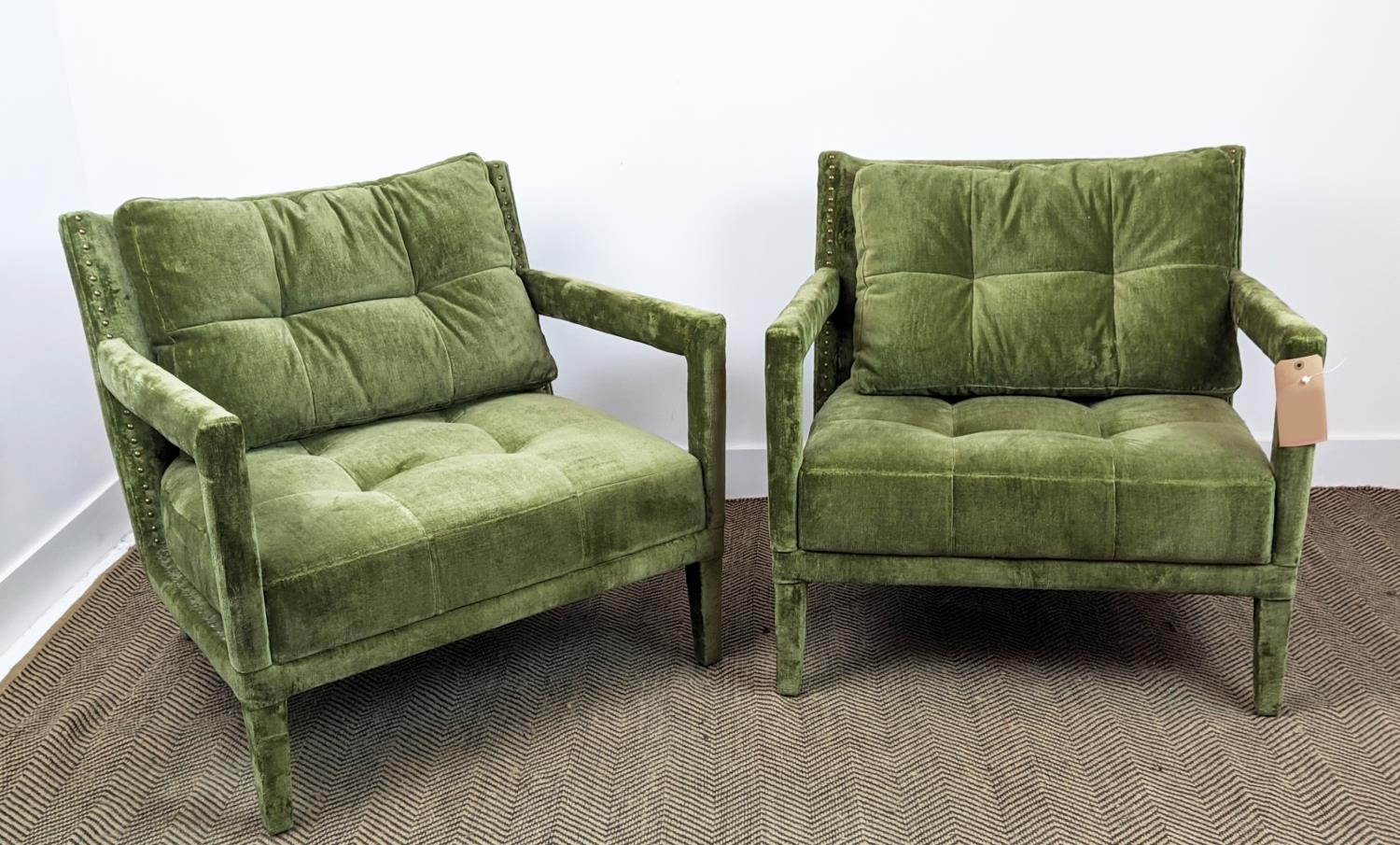 PAOLO MOSCHINO PORTO ARMCHAIRS, a pair, Arezzo hazel velvet upholstery, bronze studs, 80cm W. (2)