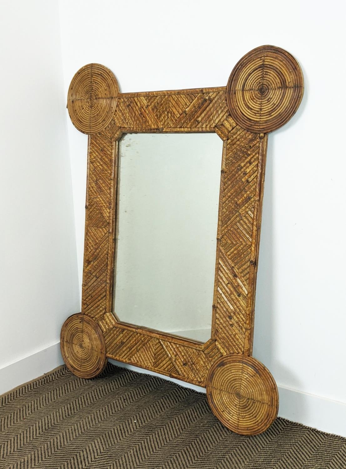 WALL MIRROR, with a shaped bamboo frame, 109cm W x 134cm tall. - Image 2 of 12