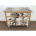 CHEST, painted and Renaissance print decorated of three drawers, 64cm H x 84cm W x 44cm D.