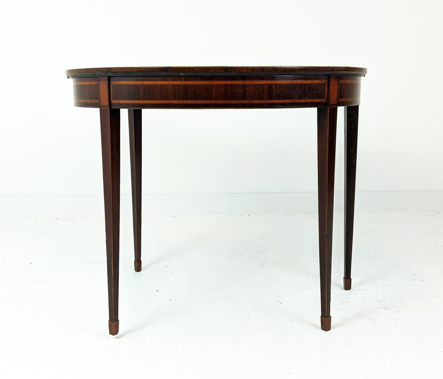 DEMI LUNE CARD TABLE, George III rosewood and satinwood, circa 1800 with green baize top, 75cm H x - Image 10 of 10