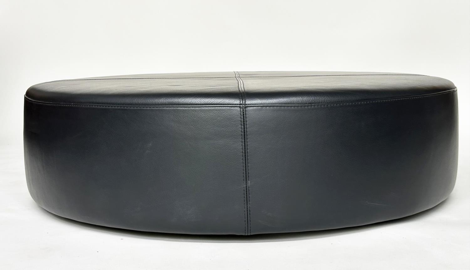 CENTRE STOOL/OTTOMAN, circular contemporary Italian 'Jesse' 'Puck' natural soft stitched leather, - Image 2 of 8