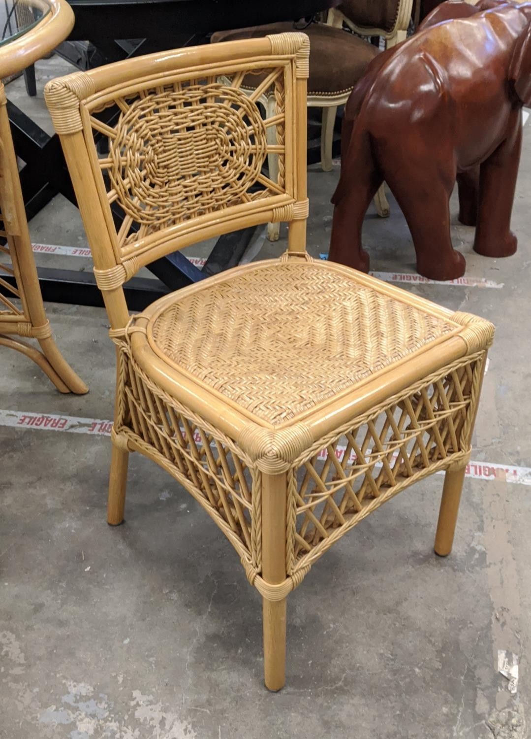 TERRACE SET, wicker table with glass top, 80cm H x 100cm x 55cm and a pair of matching chairs. (3) - Image 6 of 10