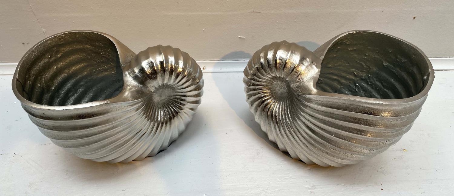 WINE COOLERS, a pair, in the form of sea shells, polished metal, 18cm x 26cm x 17cm. (2) - Image 6 of 7