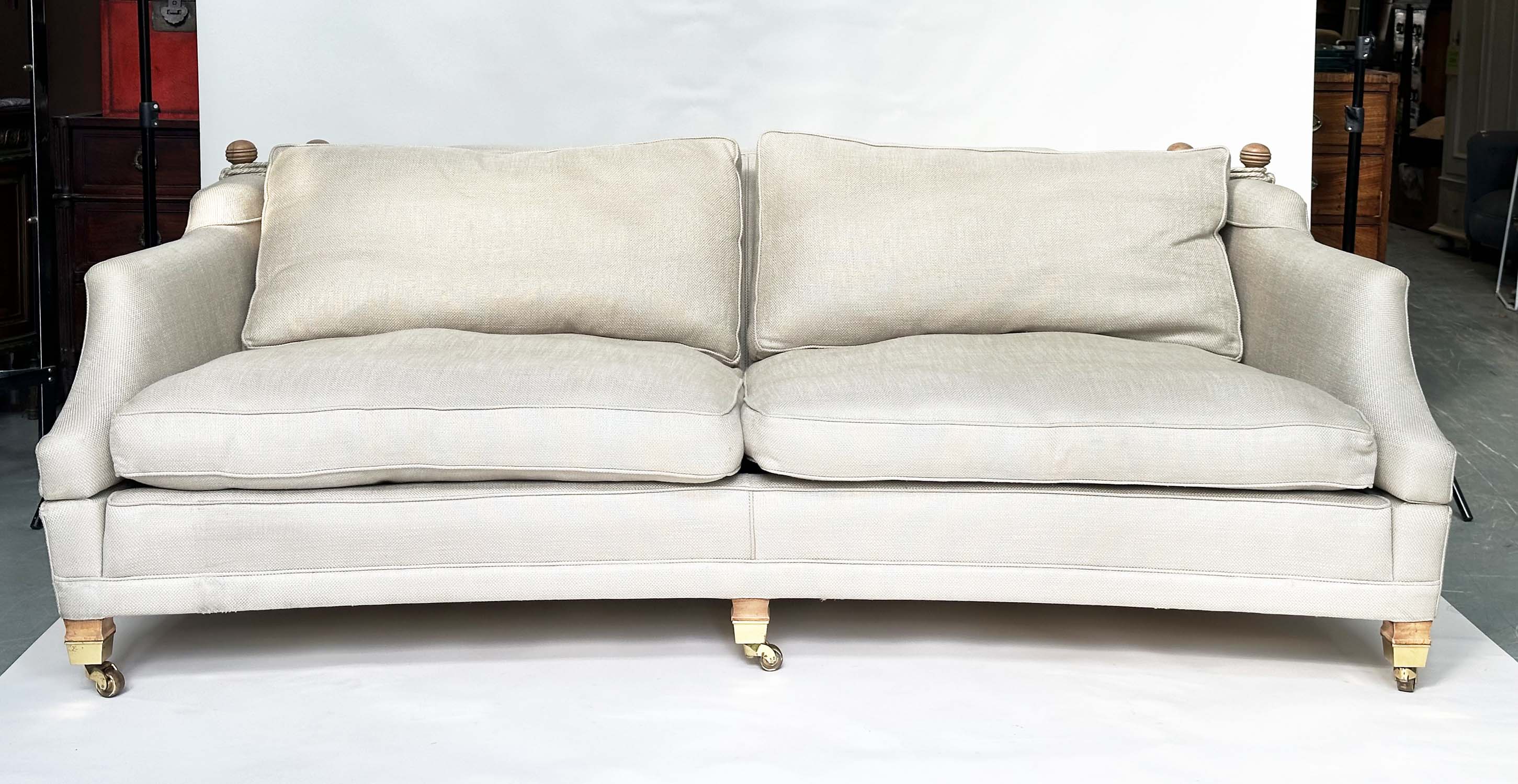KNOLL SOFA BY DURESTA, grey linen upholstered with down swept arms, feather filled cushions and - Image 14 of 14