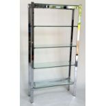 SHELVES, contemporary chrome and glass with four tiers, 92cm W x 31cm D x 1 75cm H.