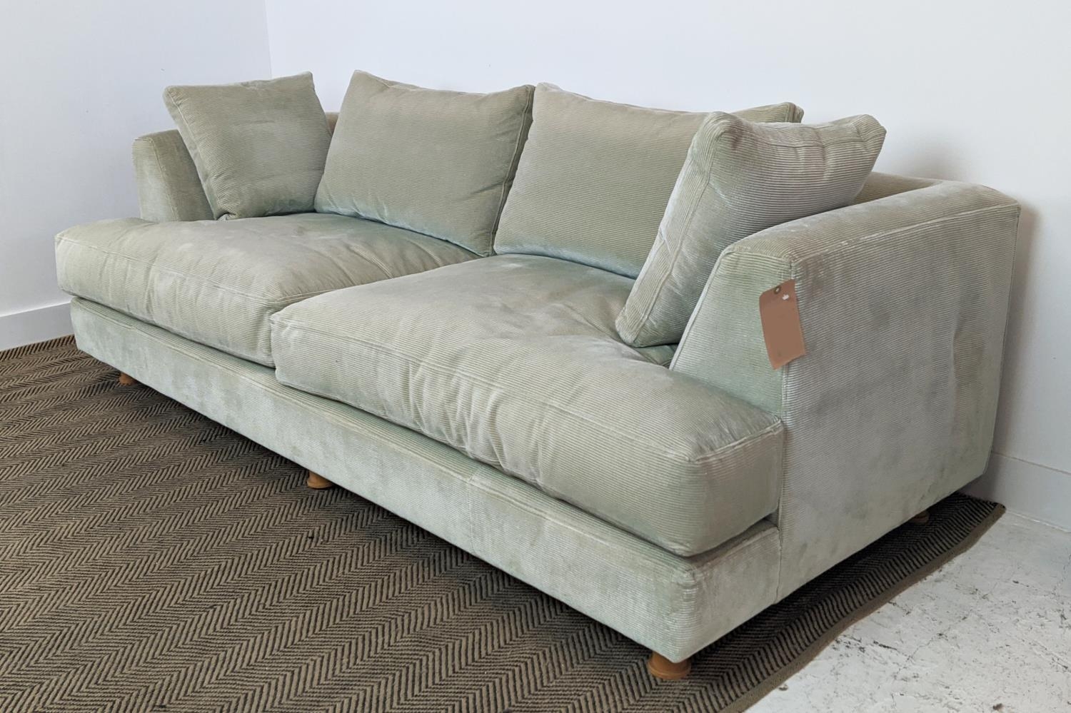 SINCLAIR MATTHEWS SANTA BARBARA SOFA, light green upholstery, 214cm W x 72cm H x 110 cm D. - Image 4 of 9