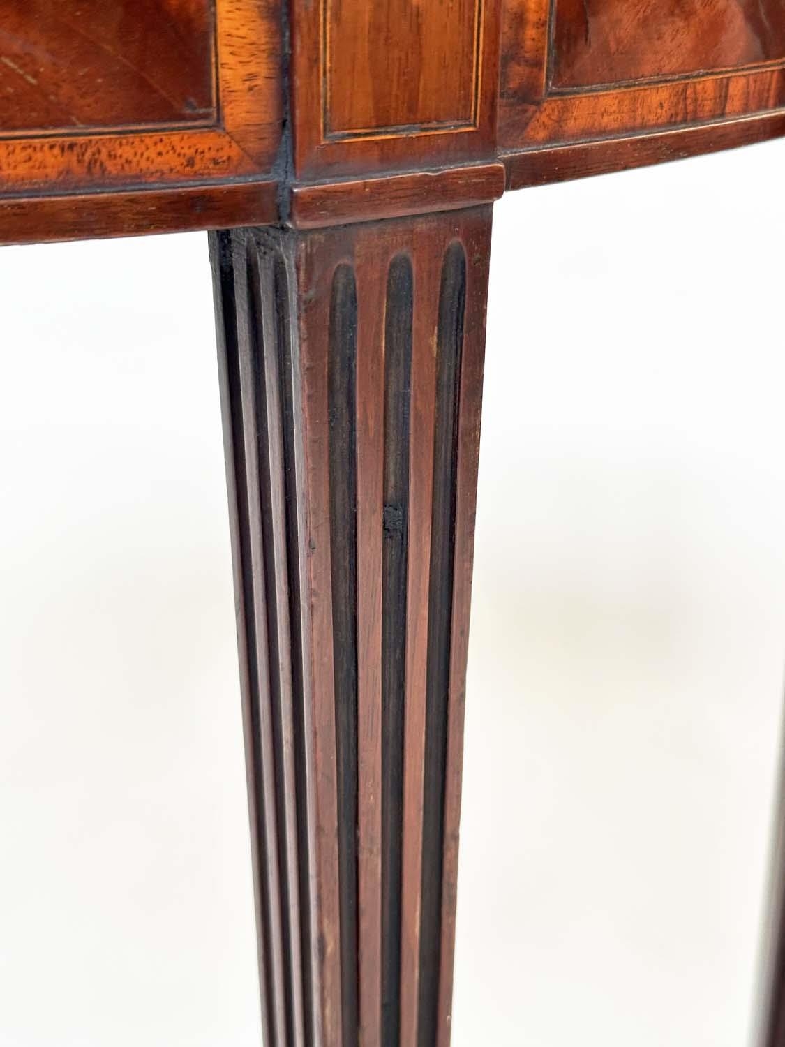 TEA TABLE, George III period flame mahogany and tulipwood crossbanded demilune foldover with - Image 3 of 8