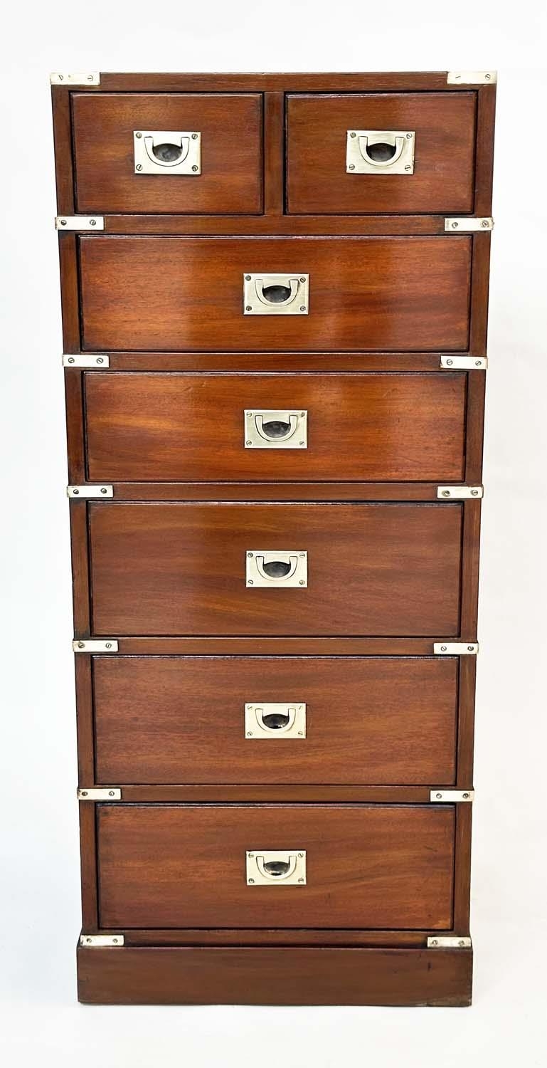 TALL CHEST, campaign style mahogany and brass bound with two short and five long drawers, 46cm W x - Image 2 of 7