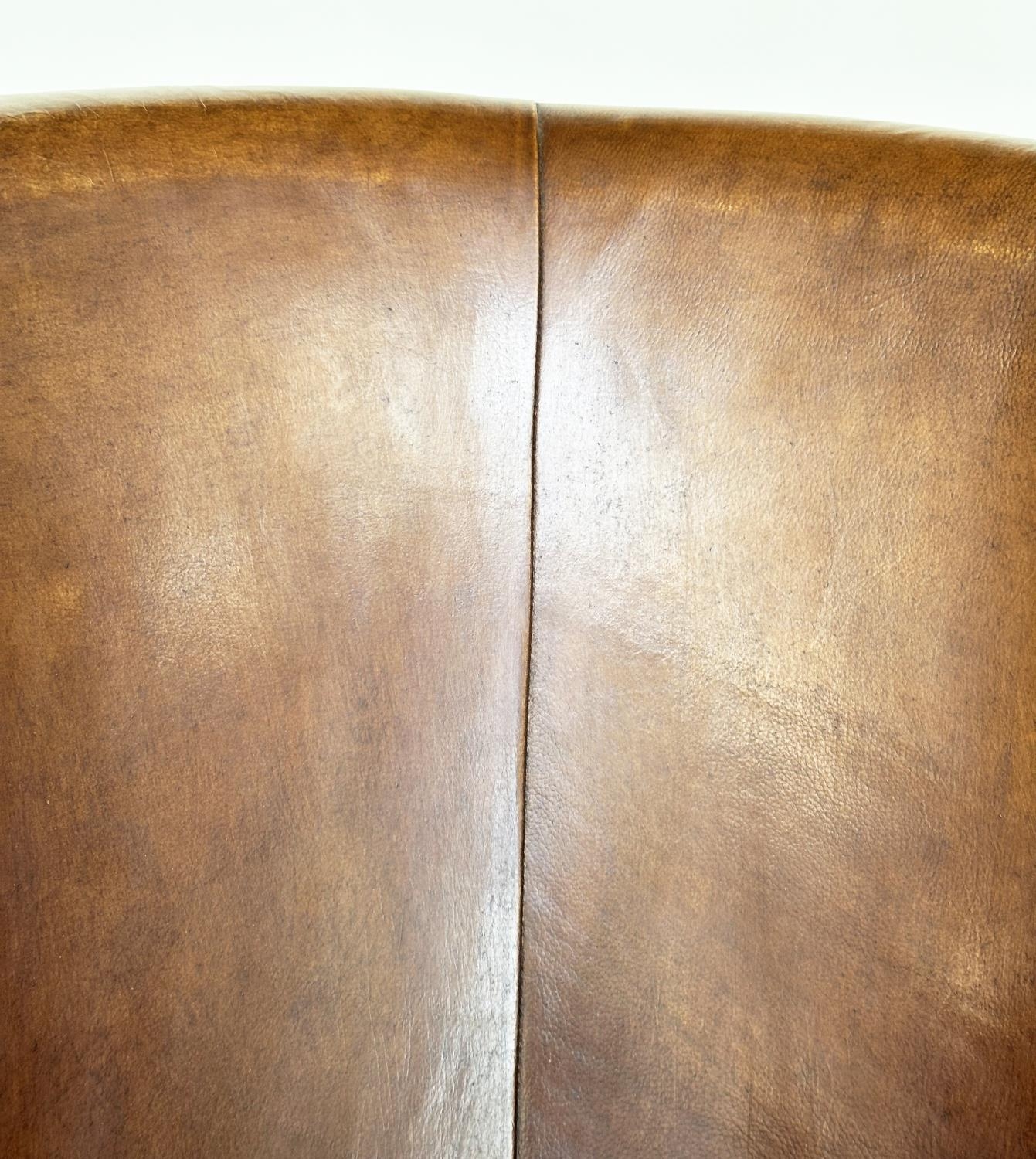 TUB ARMCHAIRS, a pair, natural soft mid brown leather upholstered with rounded backs, 78cm W. (2) - Image 9 of 12