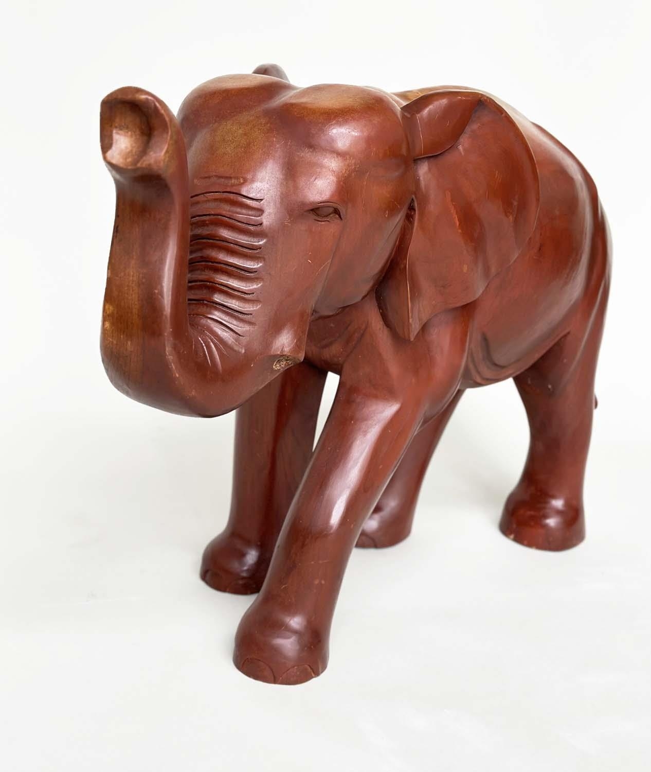 ELEPHANT, Indian carved well patinated solid elm, 83cm W x 63cm H. - Bild 5 aus 10